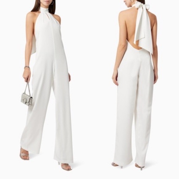 Pants - De La Vali Showbiz Halterneck White Crepe Jumpsuit 4